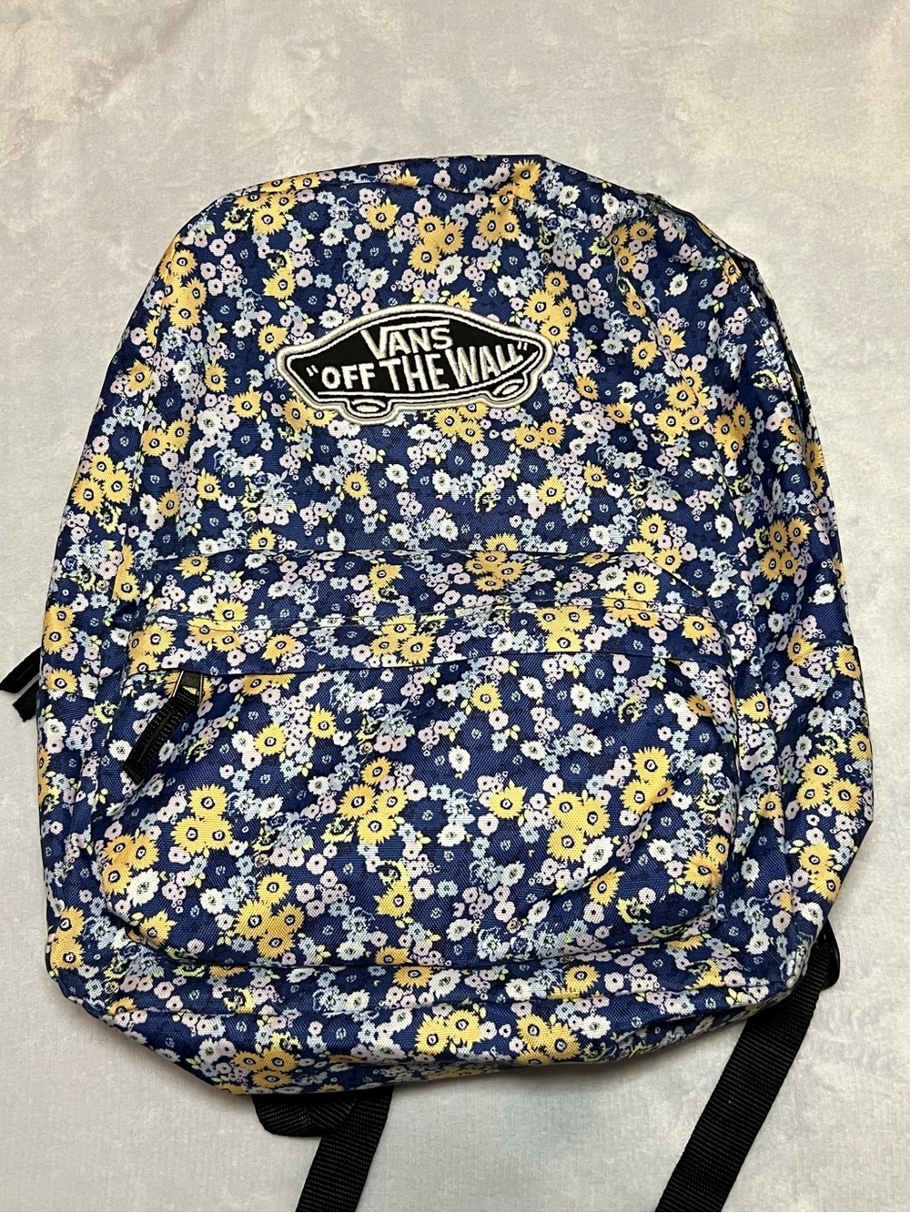 VANS Floral Backpack Blue/Yellow White Pattern  Zip Closure Inner/Outer Pockets
